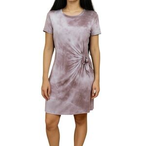 Pink Rose Small Purple Tie Dye T-shirt Casual Dress Faux Wrap Jersey Knit
